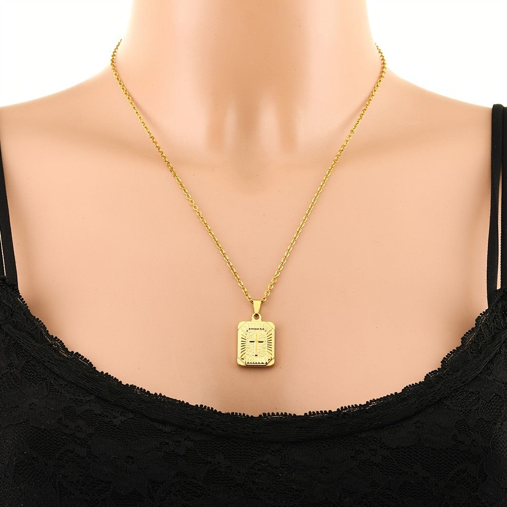 Sunburst Cross Square Pendant Necklace