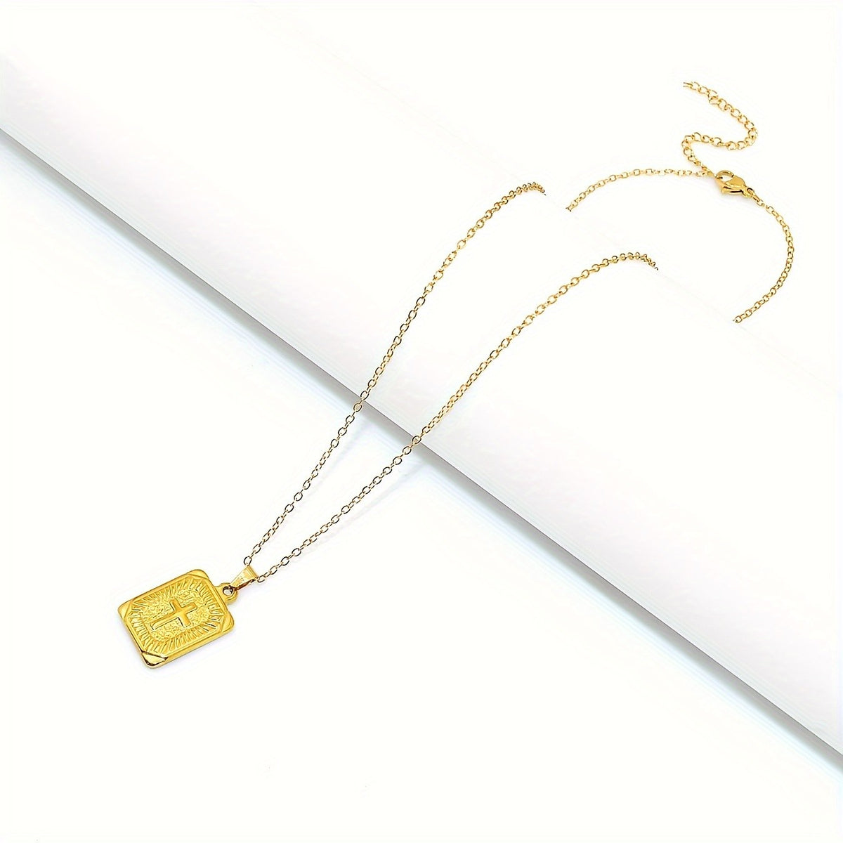 Sunburst Cross Square Pendant Necklace