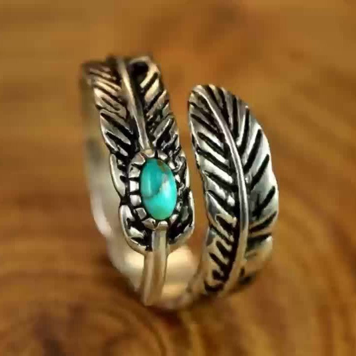 Turquoise Feather Wrap Ring
