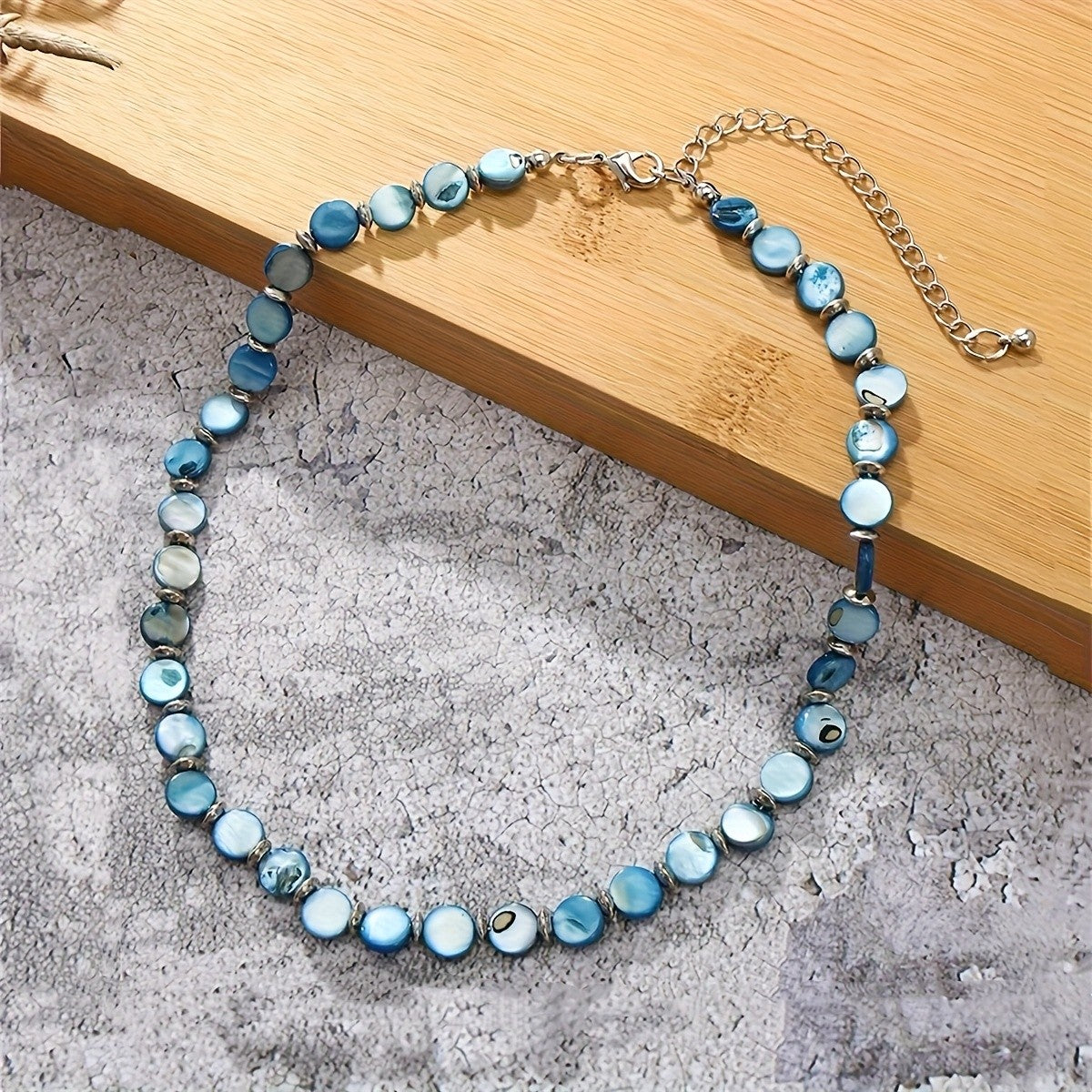 Blue Marble Disc Necklace