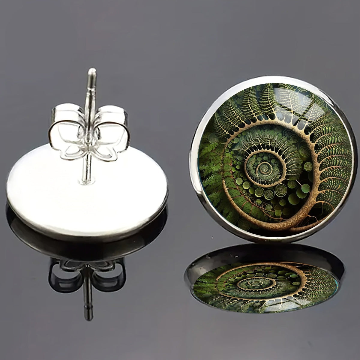 Green Spiral Leaf Stud Earrings