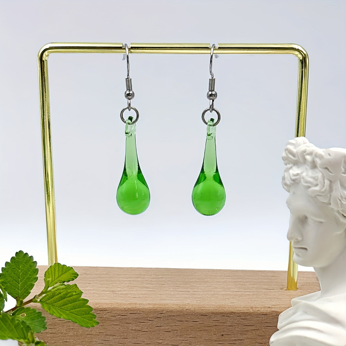 Green Glass Teardrop Earrings