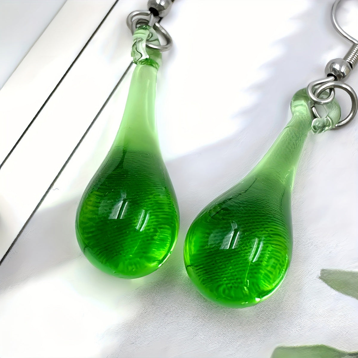 Green Glass Teardrop Earrings
