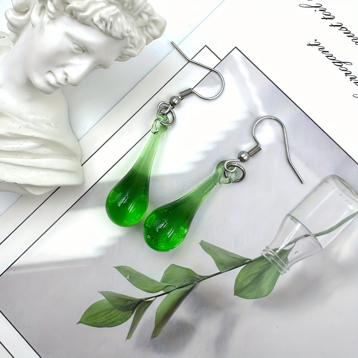 Green Glass Teardrop Earrings