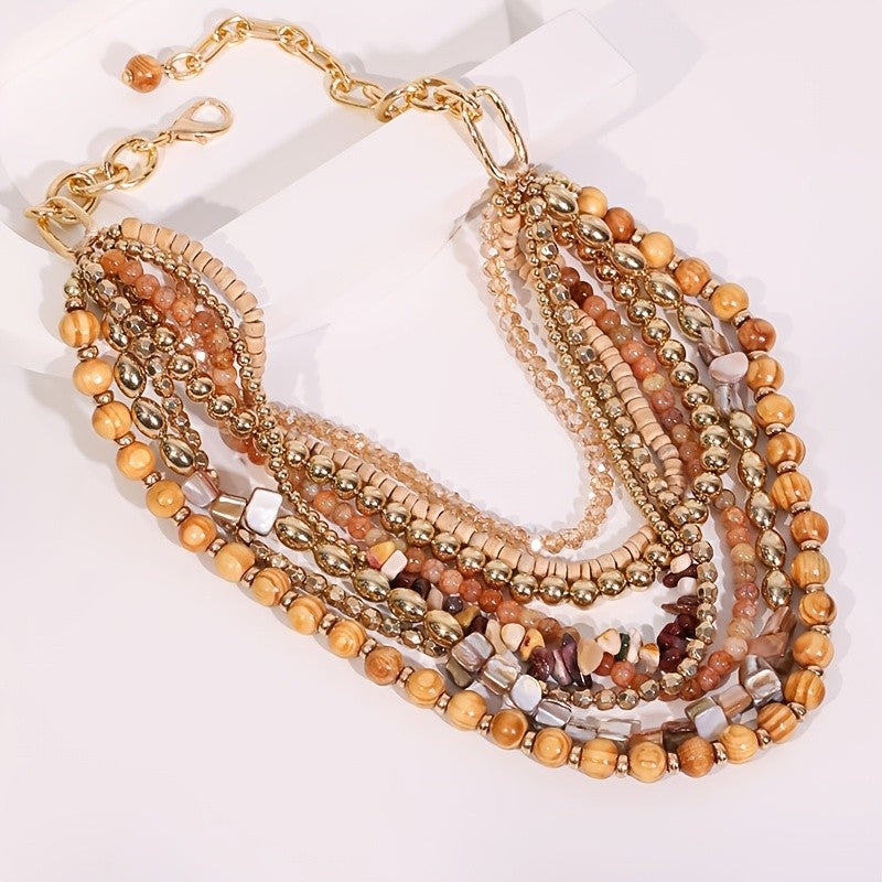 Brown Wood & Resin Layered Necklace