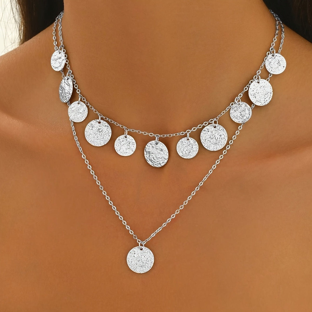 Hammered Disc Layered Necklace