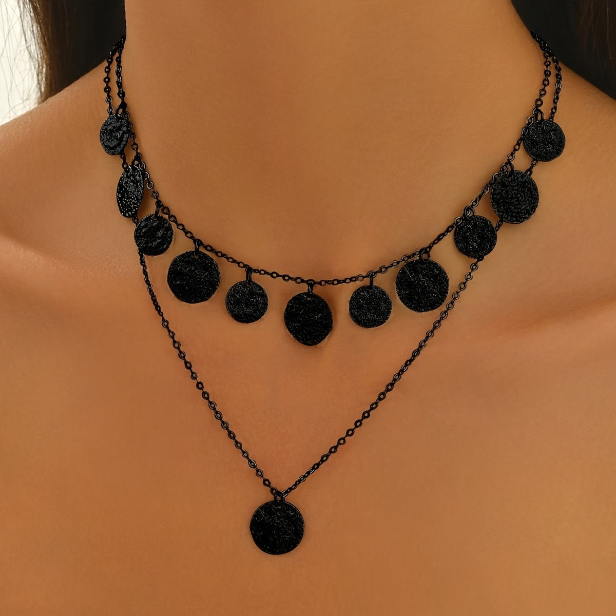 Hammered Disc Layered Necklace