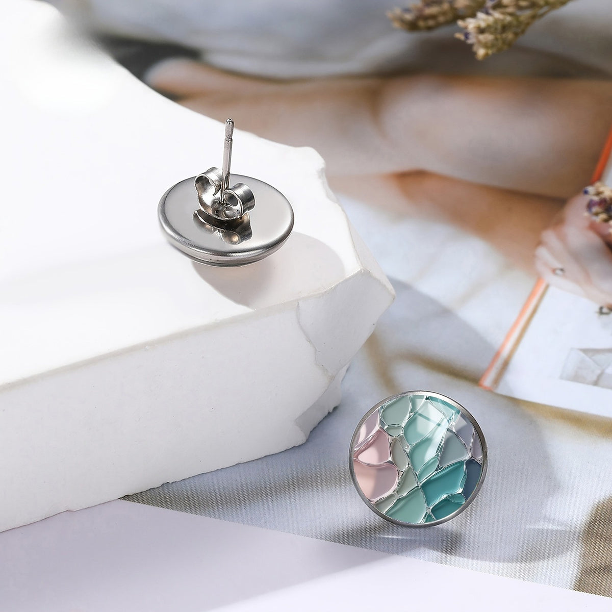 Colorful Glass Mosaic Stud Earrings