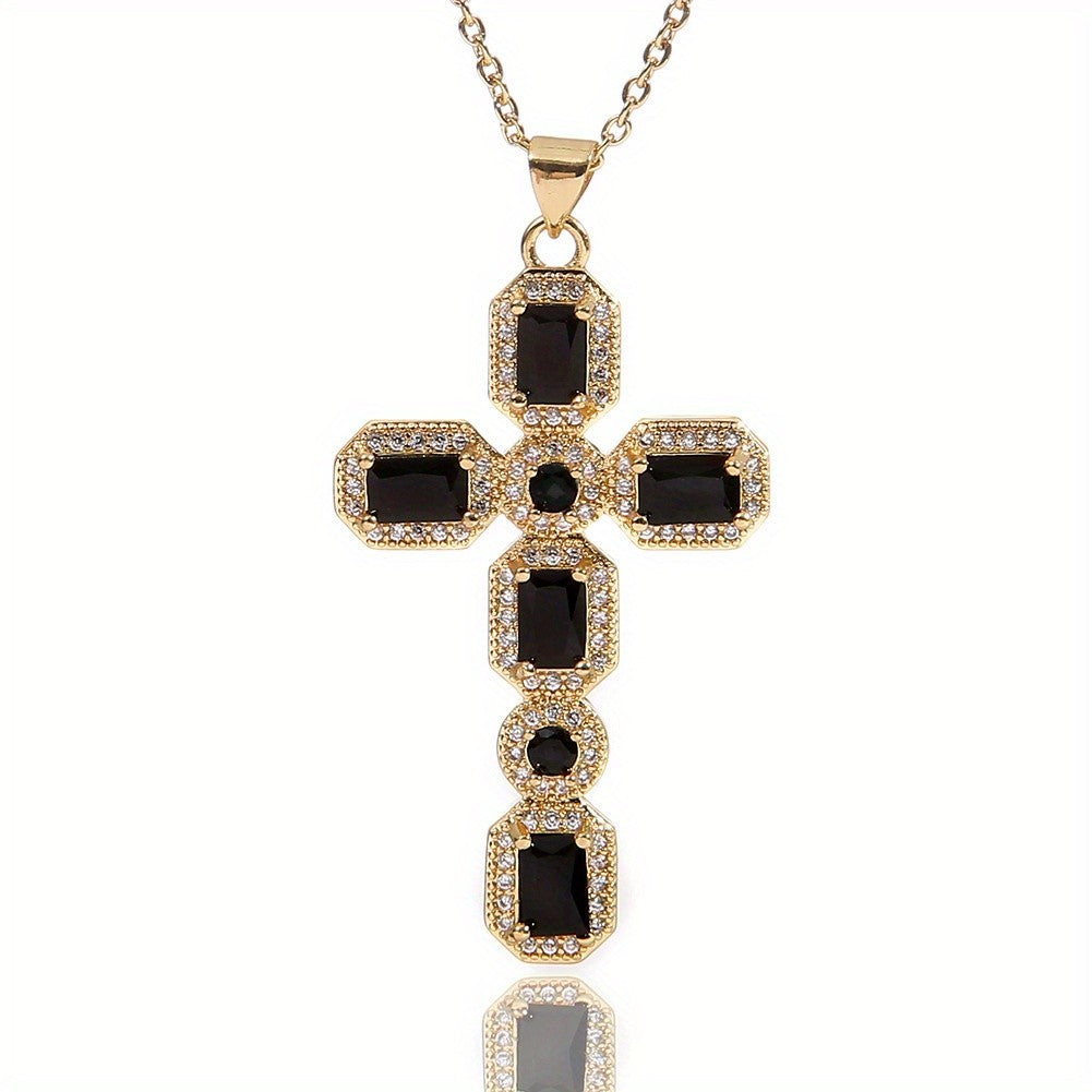 Rectangular Gemstone Cross Necklace