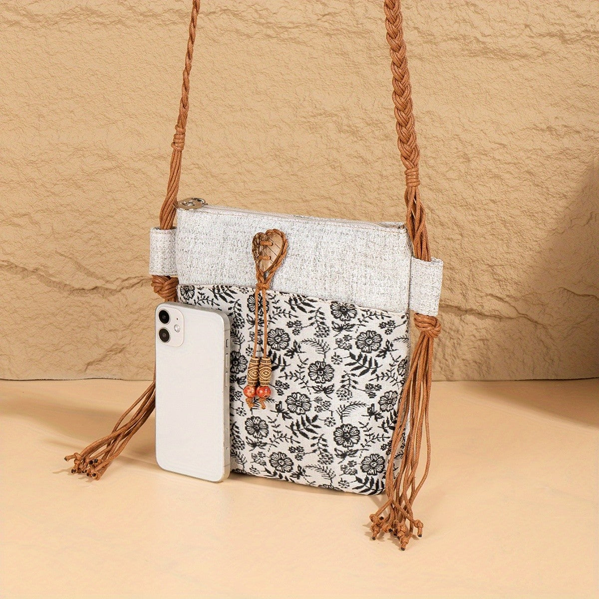 Floral Braided Crossbody Bag