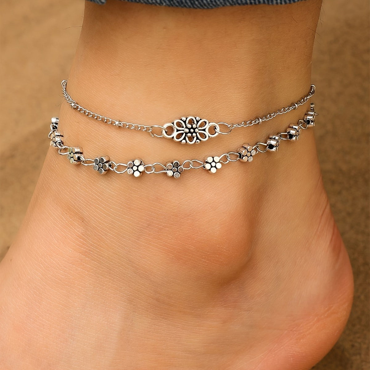 Layered Floral Anklet