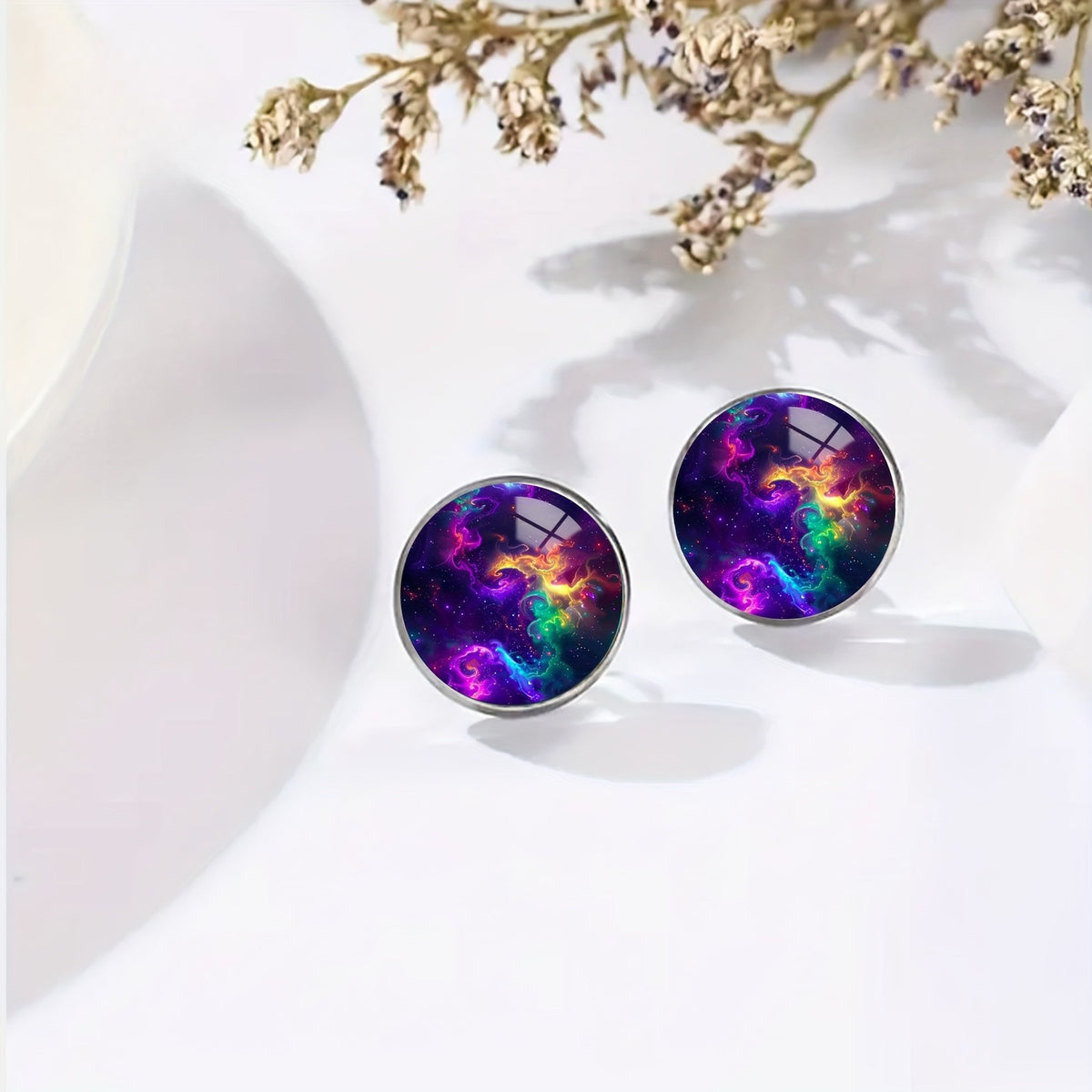 Rainbow Nebula Stud Earrings