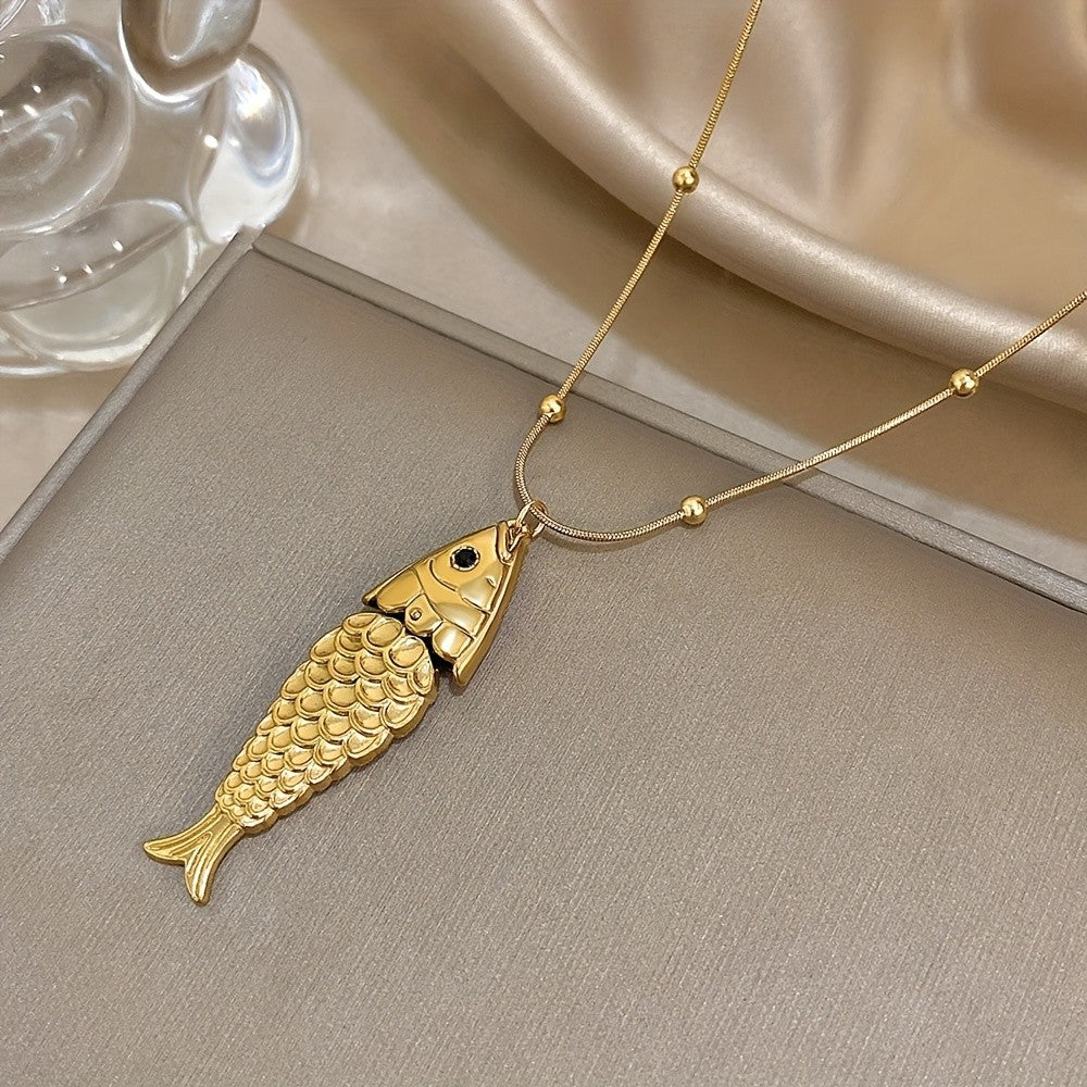 Textured Fish Pendant Necklace