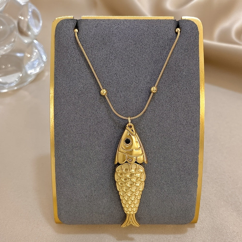 Textured Fish Pendant Necklace