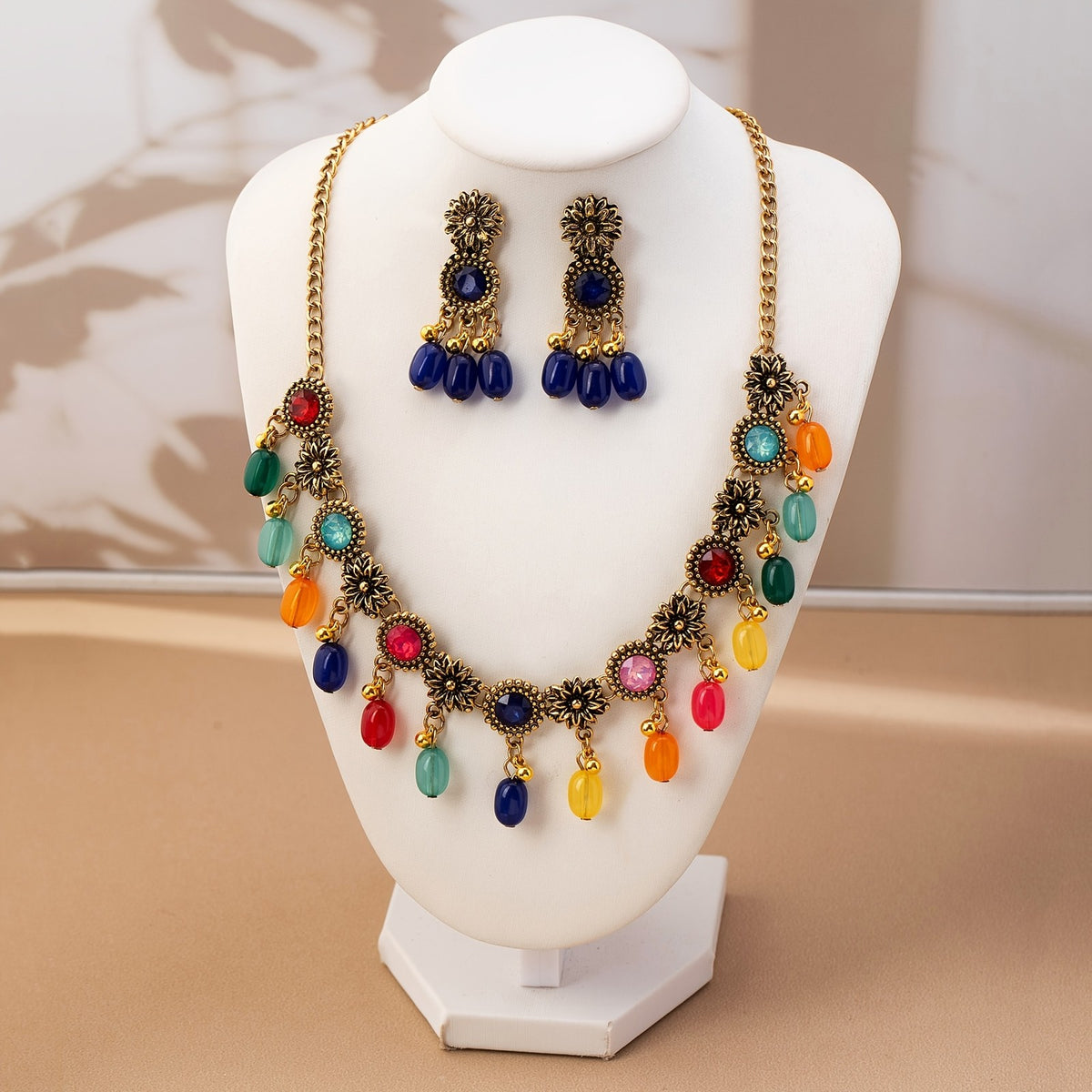 Multicolor Floral Drop Necklace & Earring Set