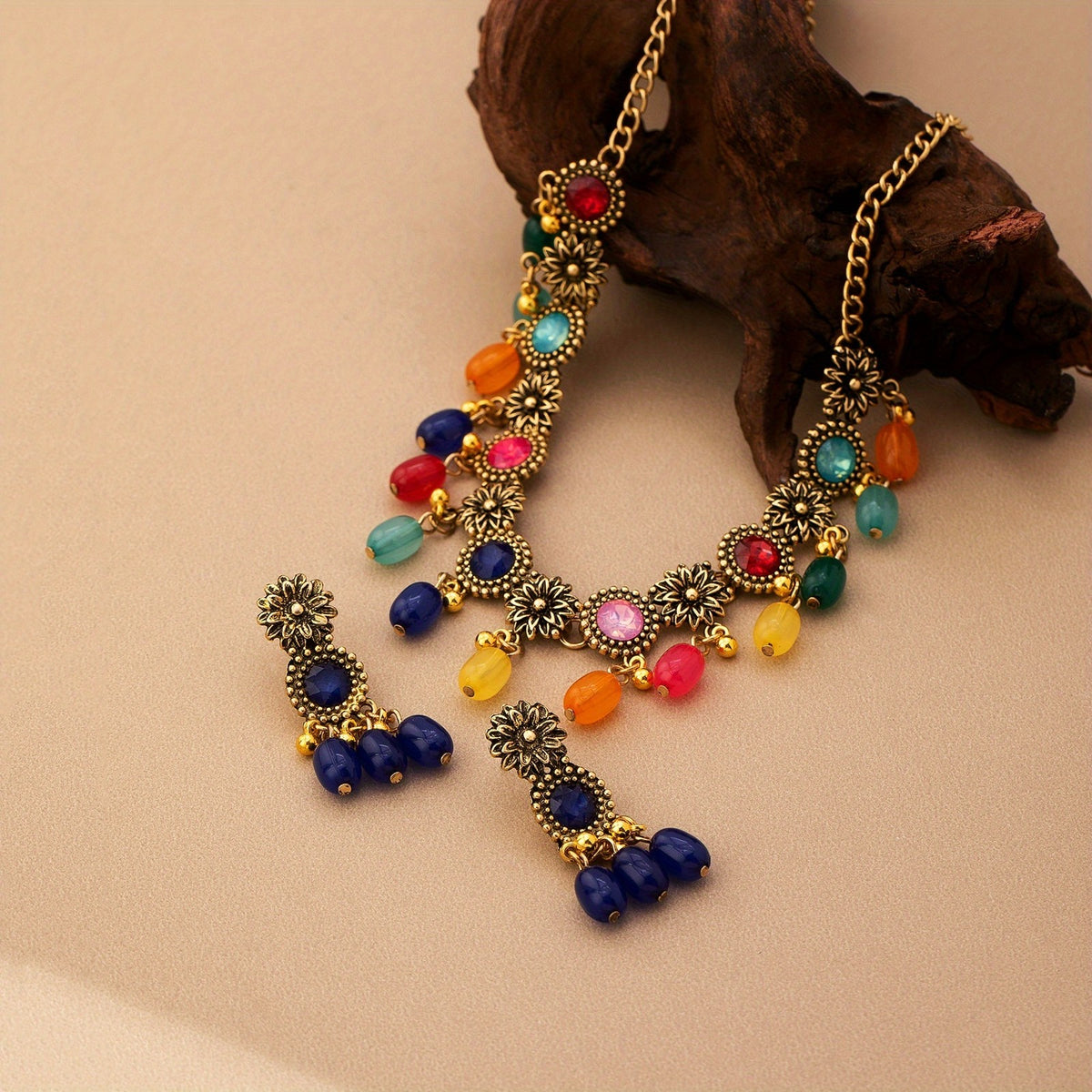 Multicolor Floral Drop Necklace & Earring Set