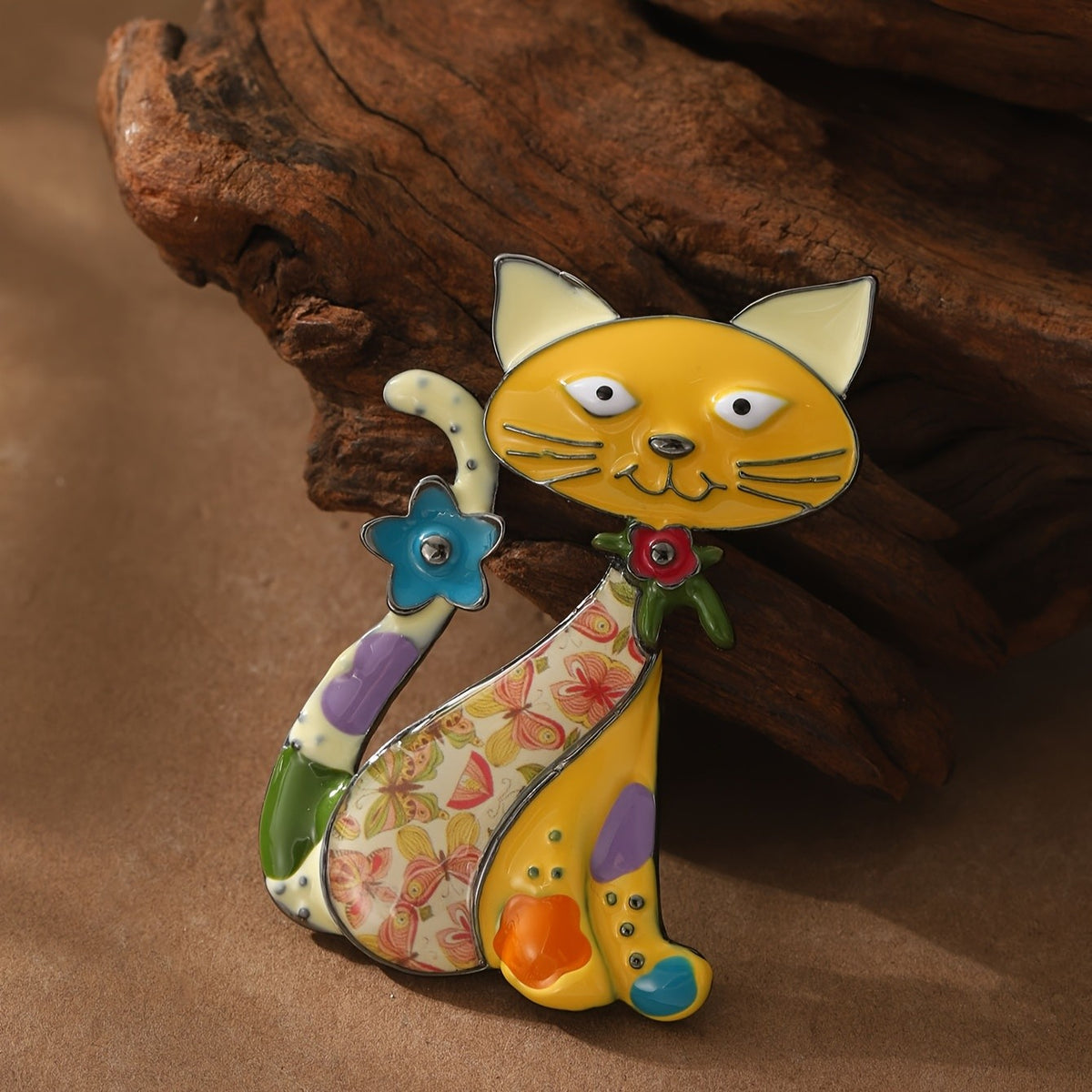 Colorful Floral Cat Brooch