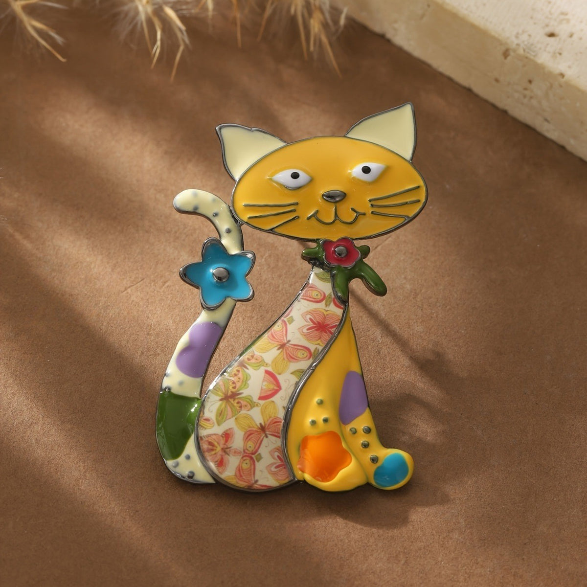 Colorful Floral Cat Brooch