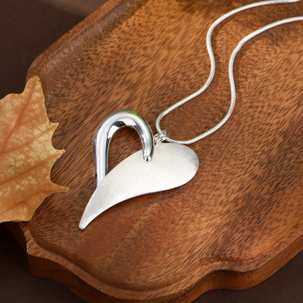 Brushed Curve Heart Pendant Necklace