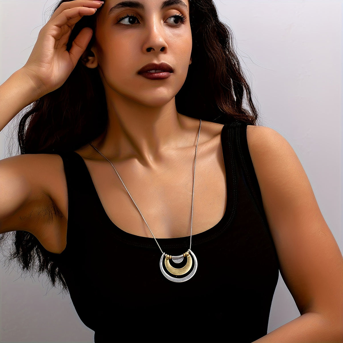 Two-Tone Geometric Crescent Necklace