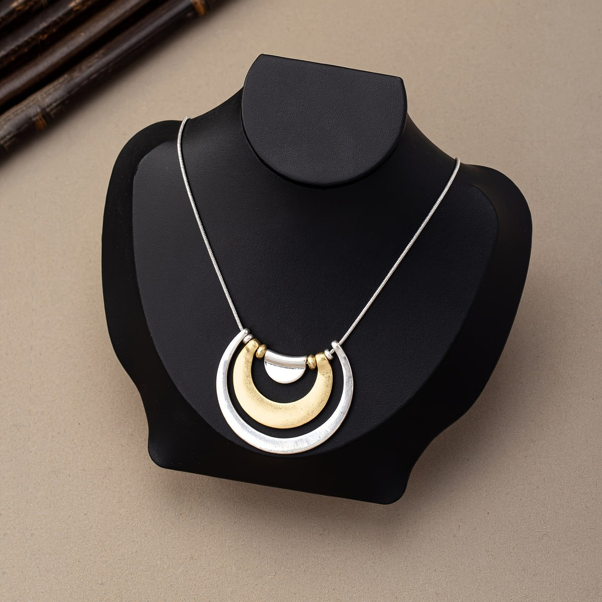 Two-Tone Geometric Crescent Necklace