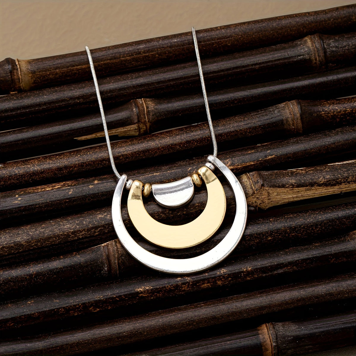 Two-Tone Geometric Crescent Necklace