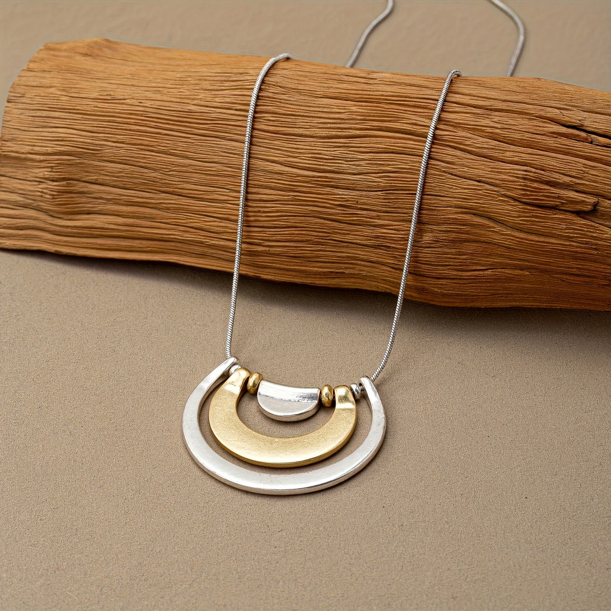 Two-Tone Geometric Crescent Necklace