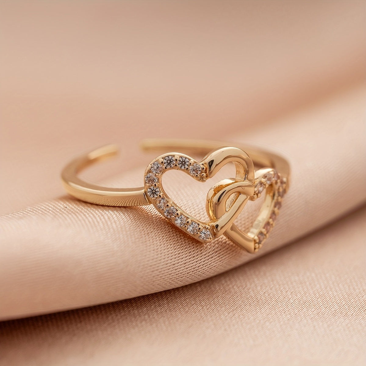 Crystal Double Heart & Infinity Open Ring