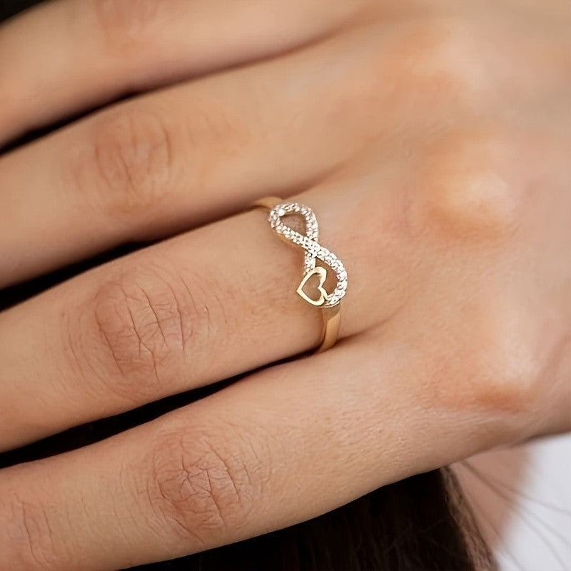 Crystal Double Heart & Infinity Open Ring