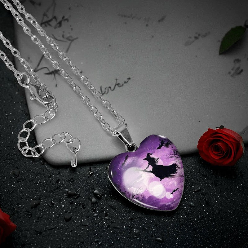 Purple Witch Heart Necklace