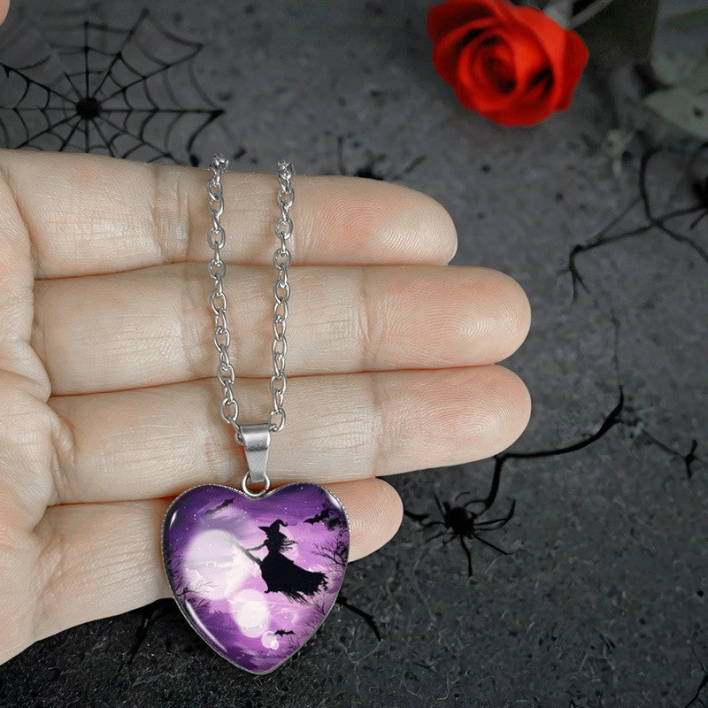 Purple Witch Heart Necklace