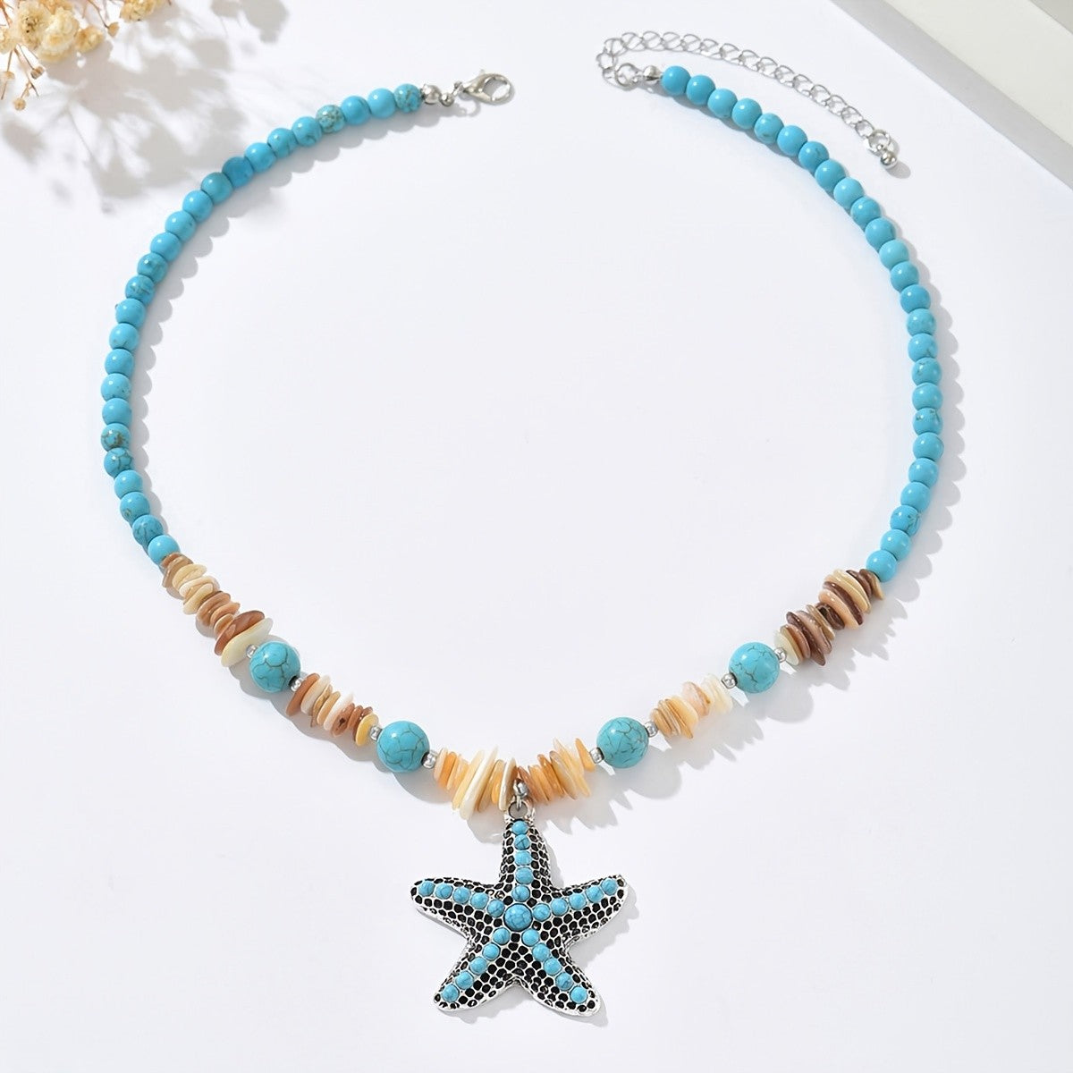 Turquoise Starfish Shell Beaded Necklace