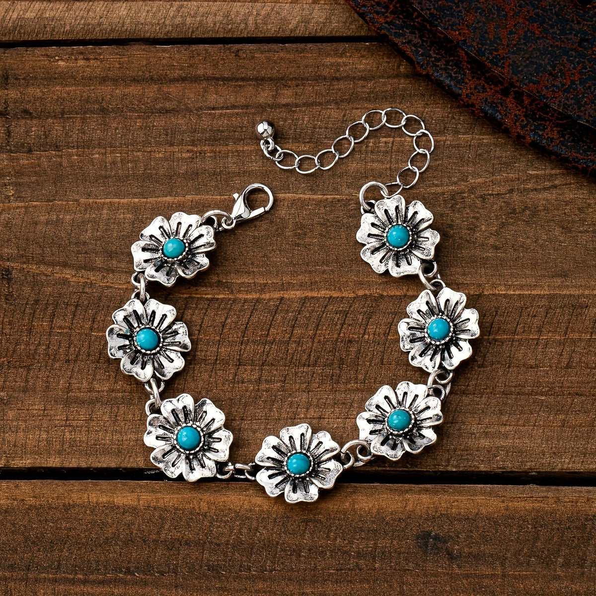 Turquoise Flower Link Bracelet