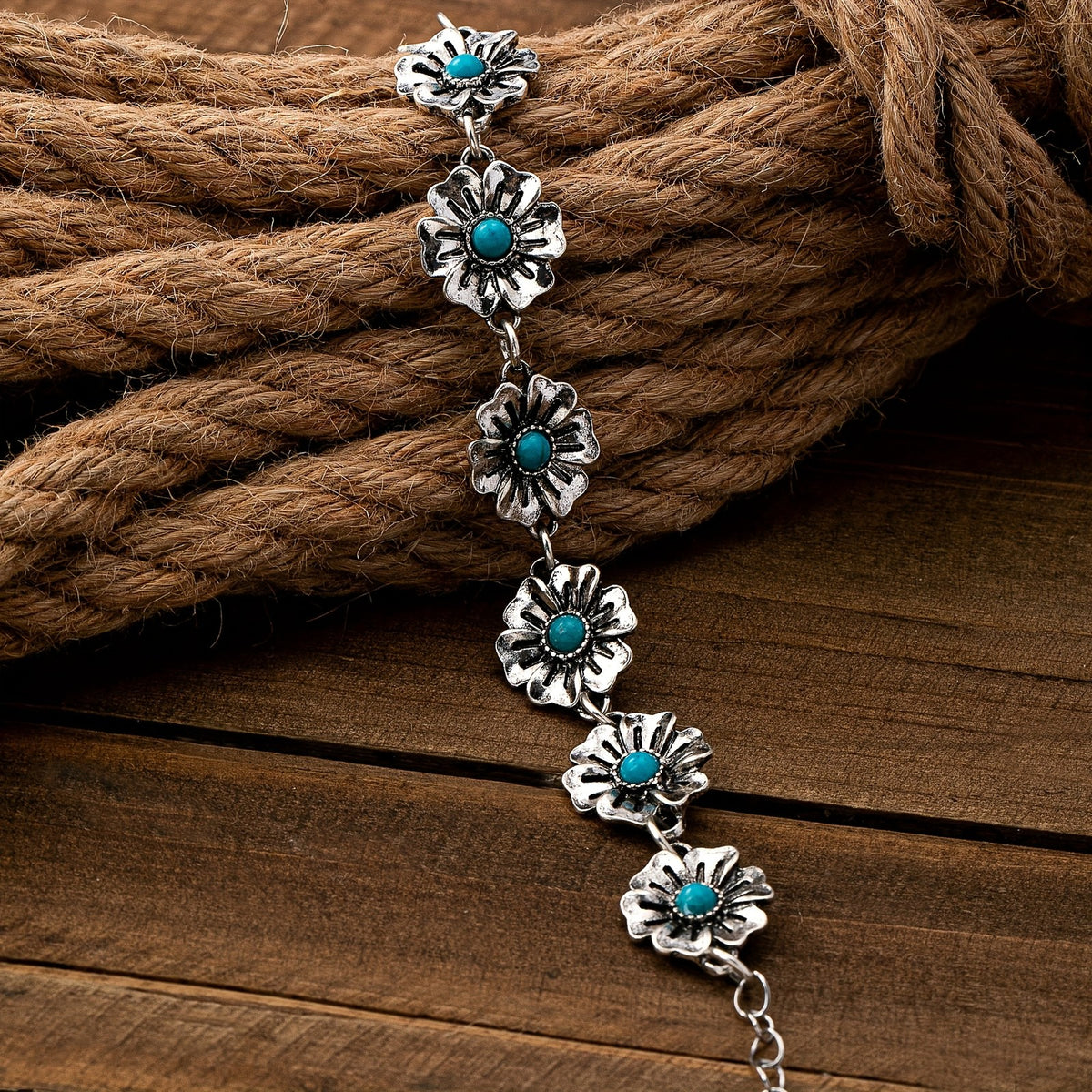 Turquoise Flower Link Bracelet