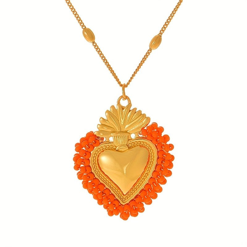 Colorful Beaded Heart Necklace
