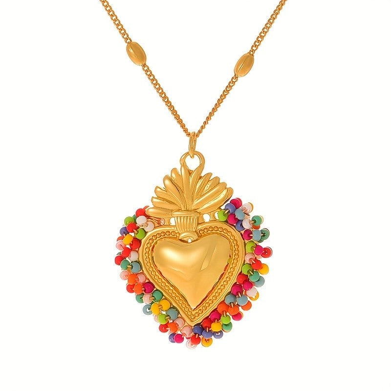 Colorful Beaded Heart Necklace
