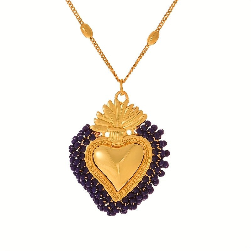 Colorful Beaded Heart Necklace