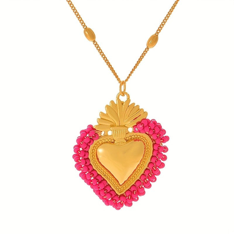 Colorful Beaded Heart Necklace