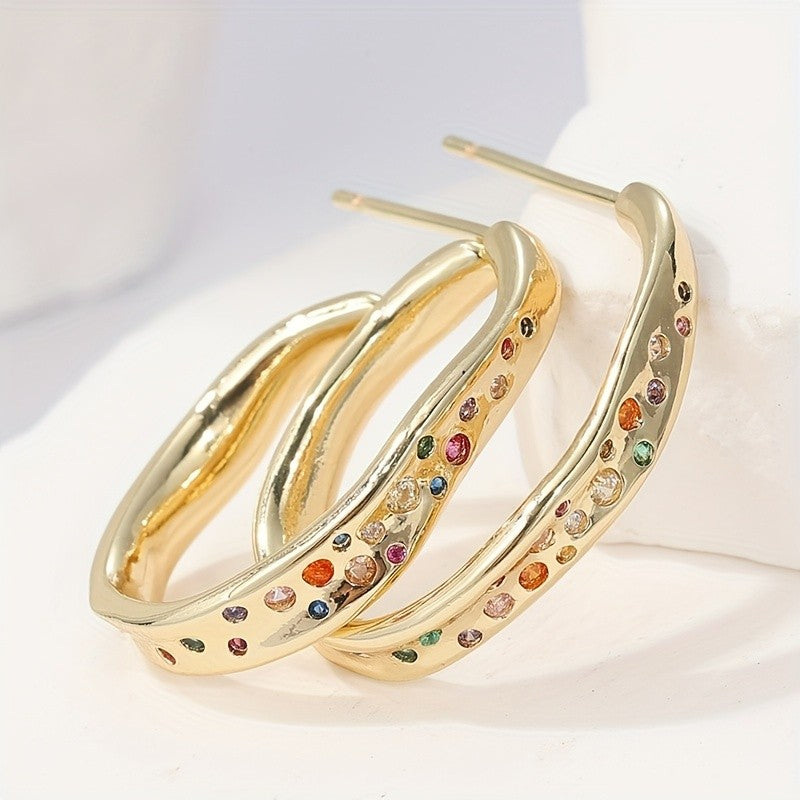 Multi-Color Zircon Hoop Earrings