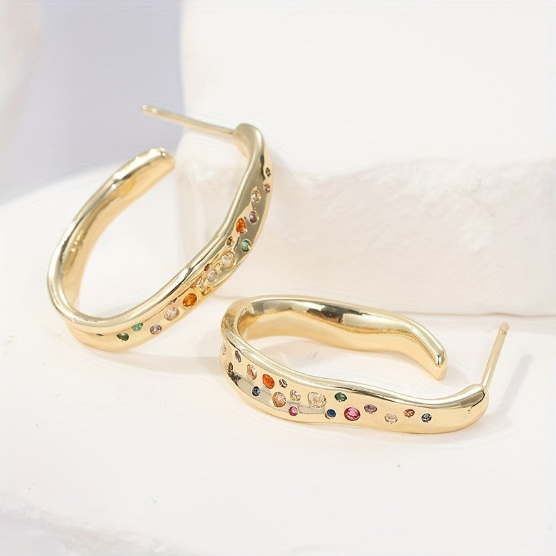 Multi-Color Zircon Hoop Earrings