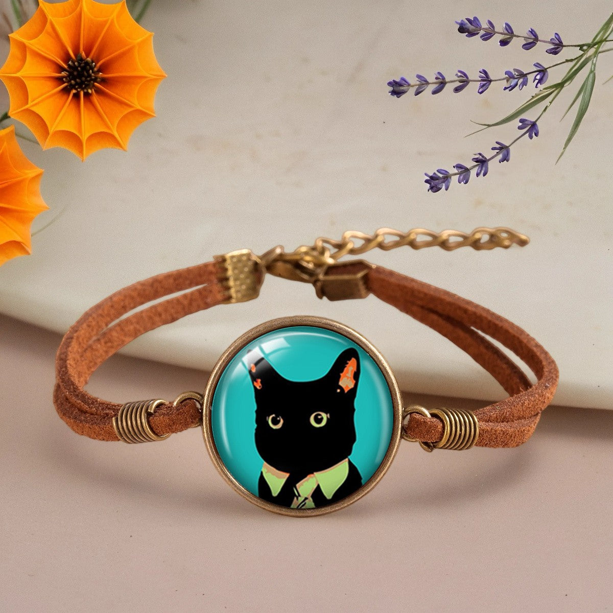 Black Cat Cabochon Cord Bracelet