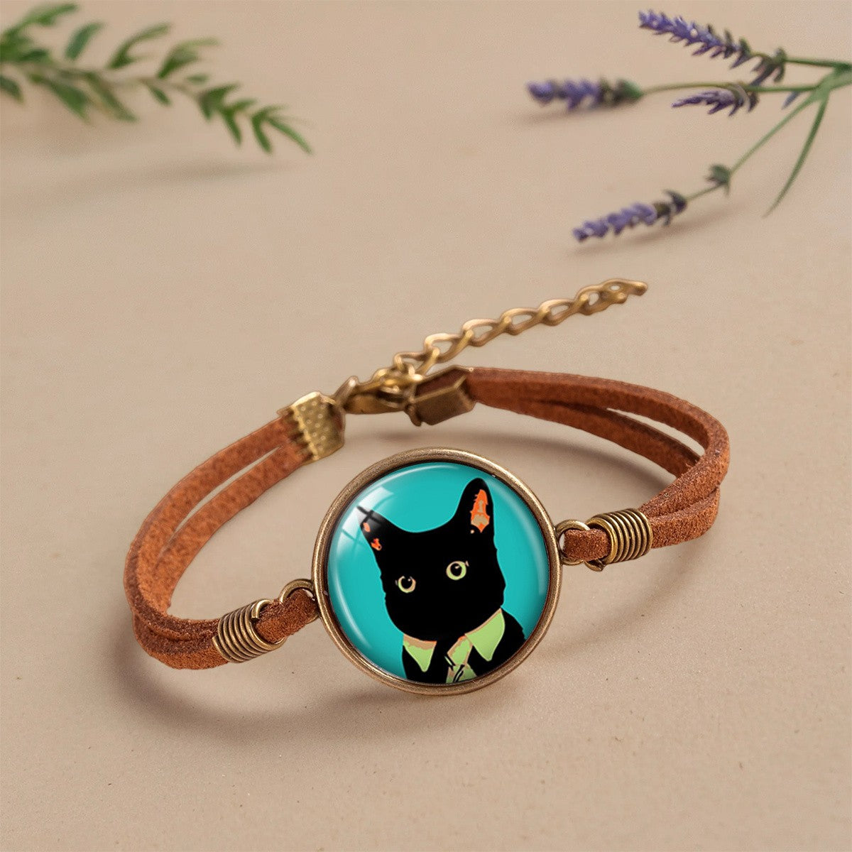 Black Cat Cabochon Cord Bracelet