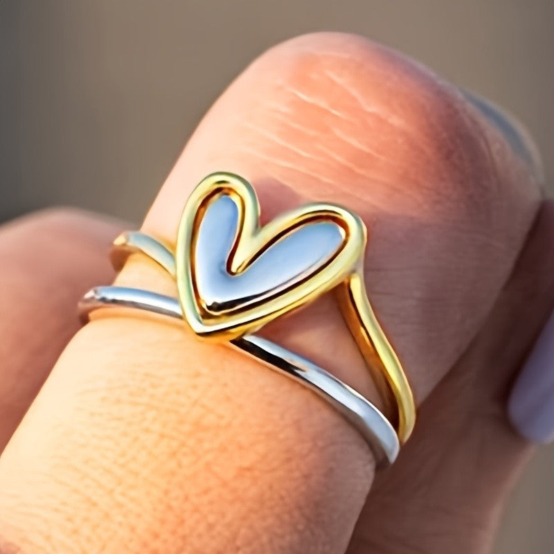 Two-Tone Heart Cuff Ring
