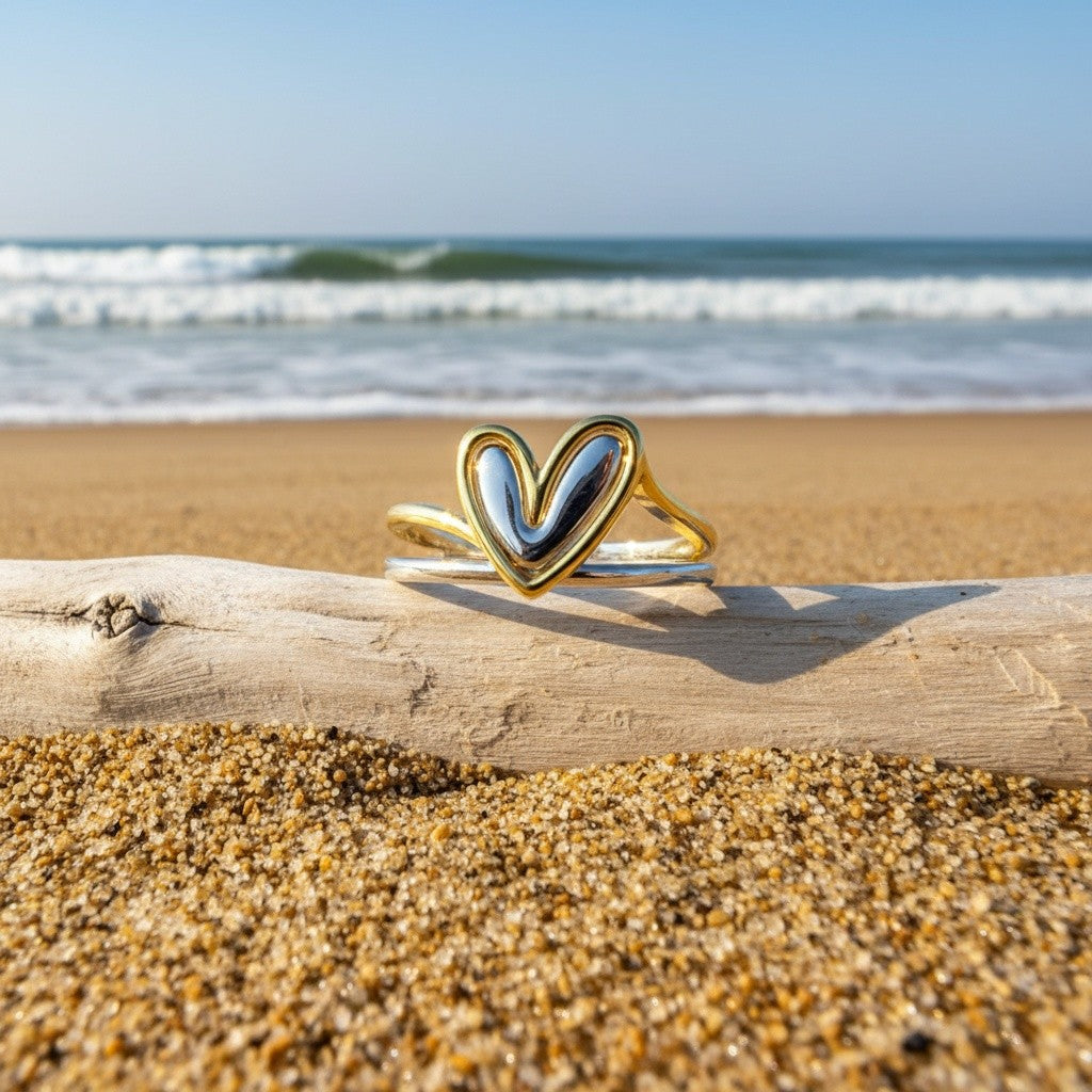 Two-Tone Heart Cuff Ring