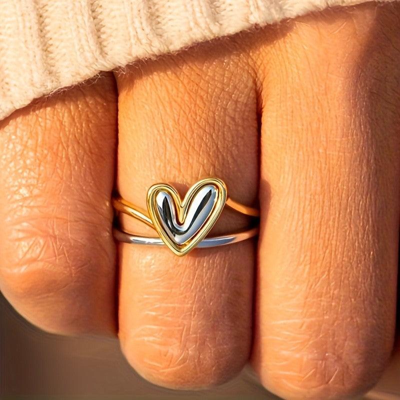 Two-Tone Heart Cuff Ring