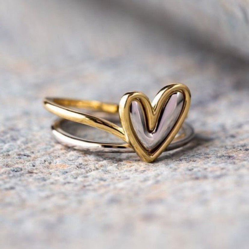Two-Tone Heart Cuff Ring