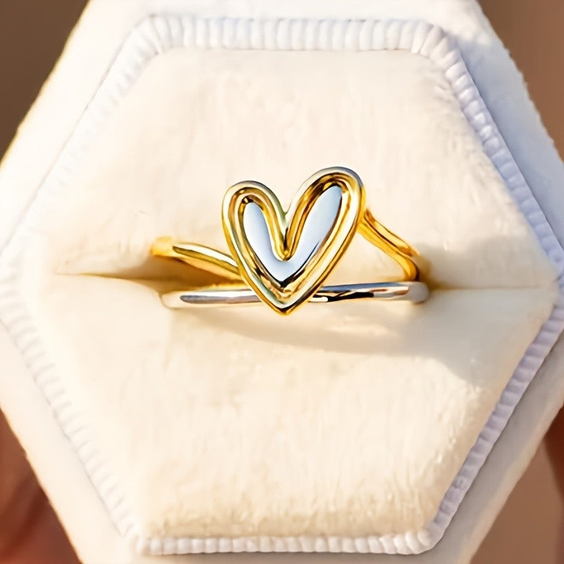 Two-Tone Heart Cuff Ring