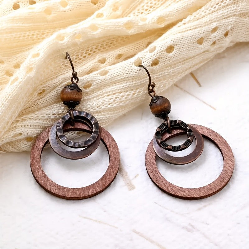 Wooden Hoop Drop Earrings
