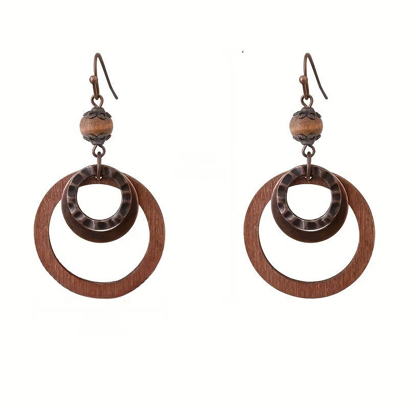Wooden Hoop Drop Earrings