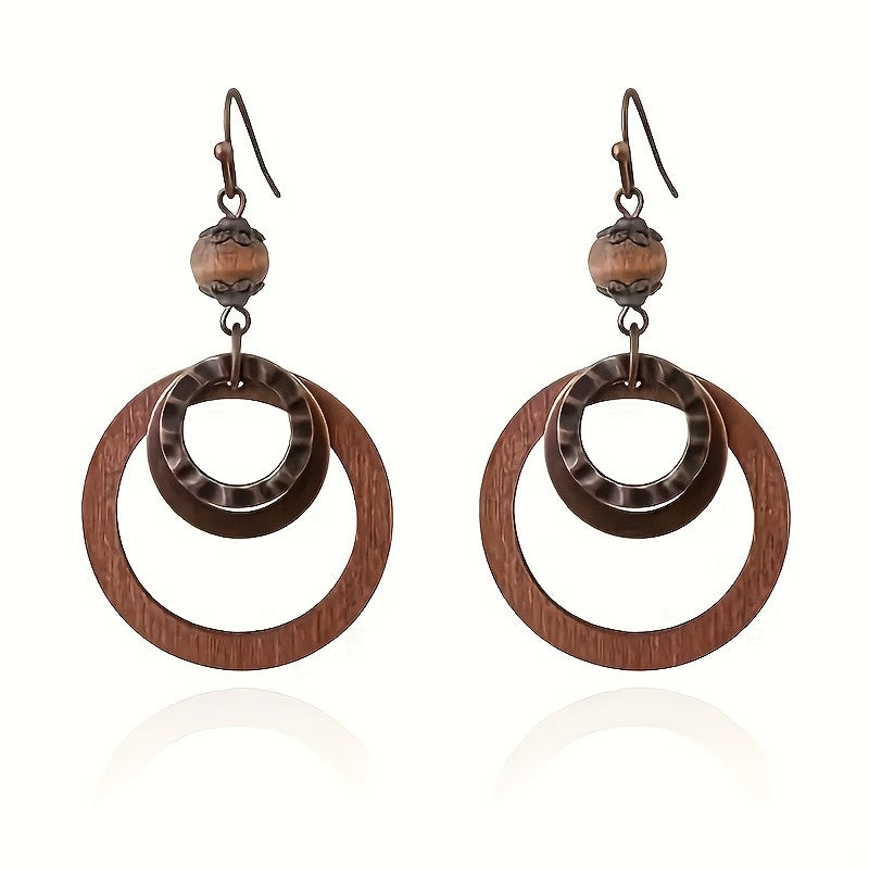 Wooden Hoop Drop Earrings
